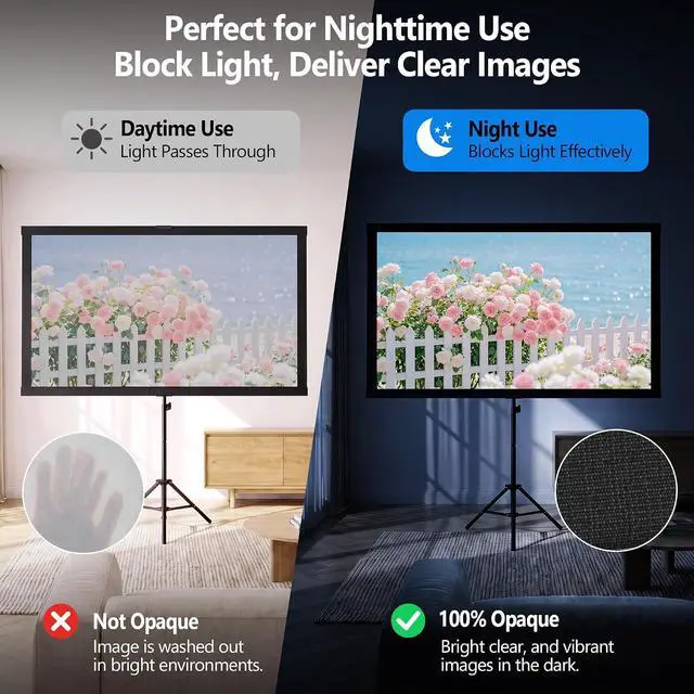 Alt view image 6 of 7 - Portable Projector Screen with Tripod Stand, 80in Projection Screen Outdoor for Backyard, Camping, Washable Cloth Projector Screen with Water Weight Bag, Indoor Movie Screen, 16:9
