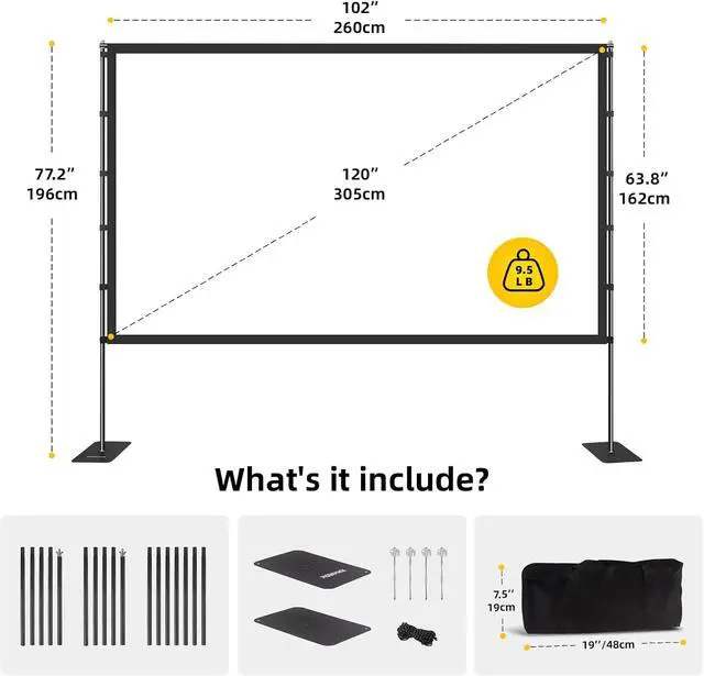 Alt view image 4 of 7 - 120 inch Outdoor Projector Screen with Stand, Portable Projector Screen