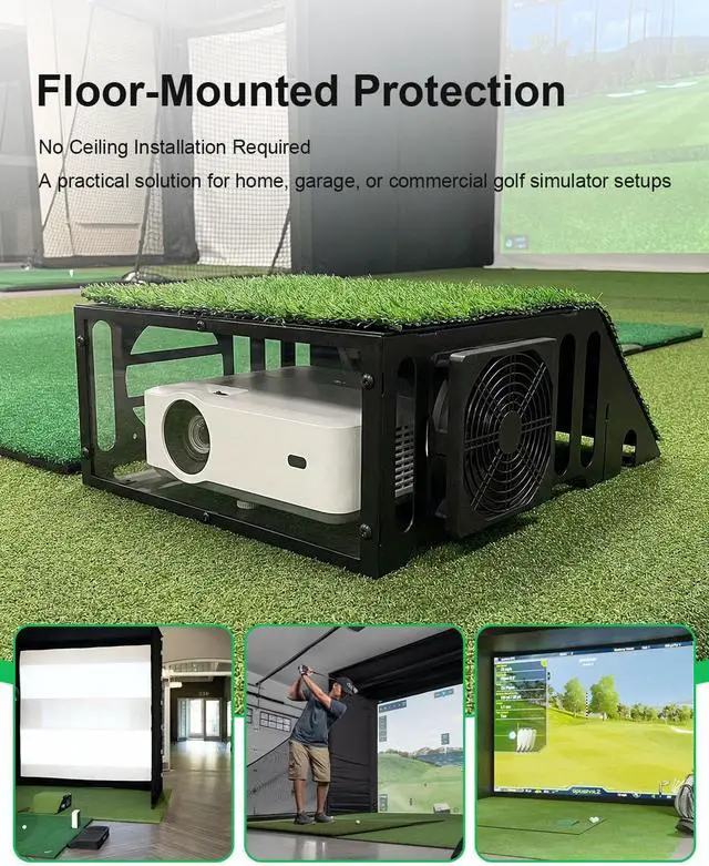 Alt view image 2 of 6 - Golf Simulator Projector Cover, Steel Enclosure with Cooling Fan Turf
