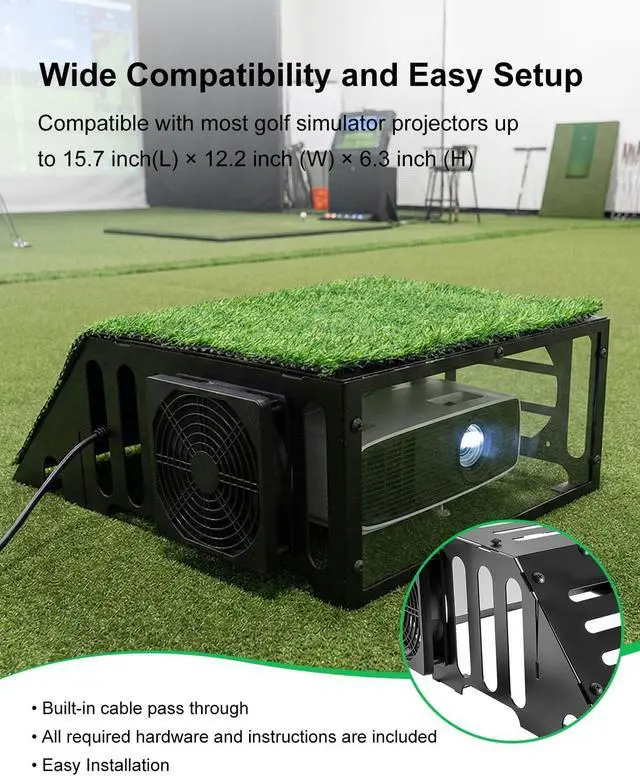 Alt view image 6 of 6 - Golf Simulator Projector Cover, Steel Enclosure with Cooling Fan Turf