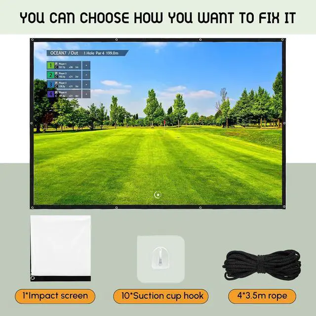 Alt view image 4 of 7 - Tellegloww 4.4 x 4.1 ft Golf Simulator Impact Screen Display Projector for Indoor and Outdoor Golf Training Ultra Clear Impact Screen with Adaptable Grommet Holes