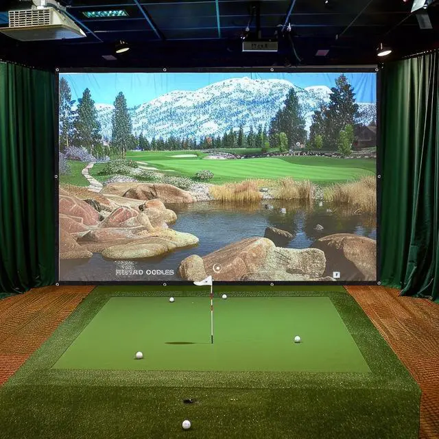 Alt view image 3 of 7 - Tellegloww 4.4 x 4.1 ft Golf Simulator Impact Screen Display Projector for Indoor and Outdoor Golf Training Ultra Clear Impact Screen with Adaptable Grommet Holes