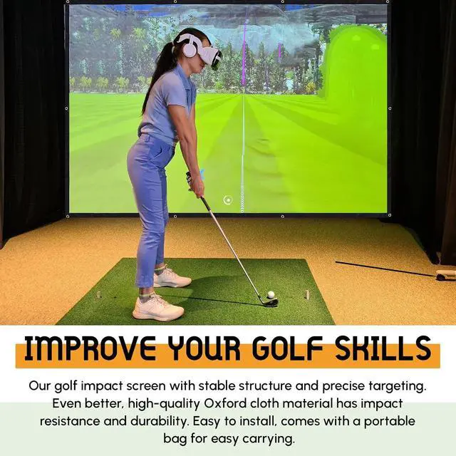 Alt view image 5 of 7 - Tellegloww 4.4 x 4.1 ft Golf Simulator Impact Screen Display Projector for Indoor and Outdoor Golf Training Ultra Clear Impact Screen with Adaptable Grommet Holes