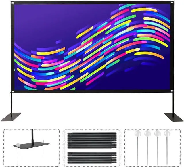Alt view image 4 of 7 - Projector Screen with Stand, 120 inch Outdoor 16:9 4K Front Rear HD Portable Projector Screen Indoor Foldable Movie Screen with Carry Bag, Sandbag for Home Backyard, Camping, Theater
