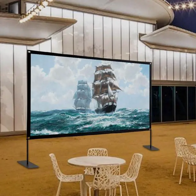 Alt view image 7 of 7 - Projector Screen with Stand, 120 inch Outdoor 16:9 4K Front Rear HD Portable Projector Screen Indoor Foldable Movie Screen with Carry Bag, Sandbag for Home Backyard, Camping, Theater