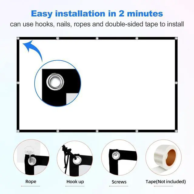 Alt view image 5 of 7 - Projector Screen 180 inch,Portable Large Movie Projector Screen 16:9 HD Indoor Outdoor Double Sided Rear Projection Screen Video for Home, Party, Office, Classroom