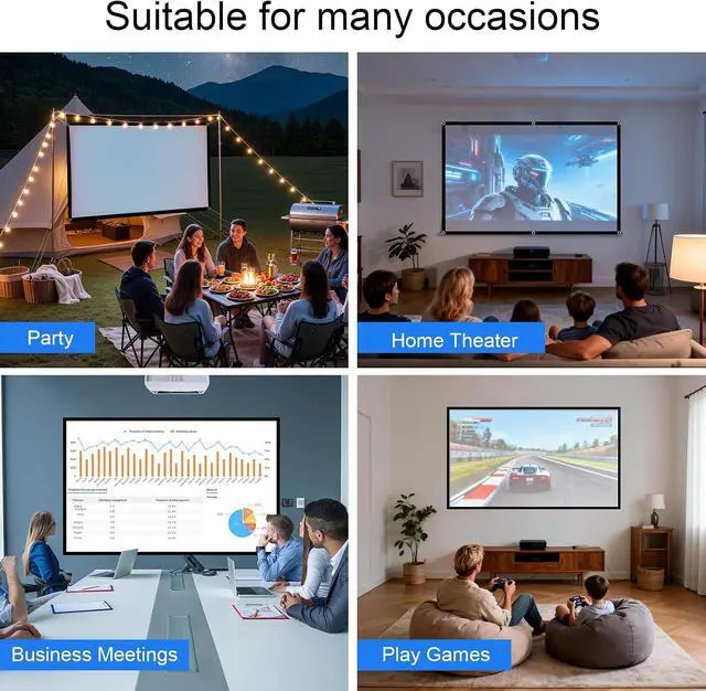 Alt view image 7 of 7 - Projector Screen 180 inch,Portable Large Movie Projector Screen 16:9 HD Indoor Outdoor Double Sided Rear Projection Screen Video for Home, Party, Office, Classroom