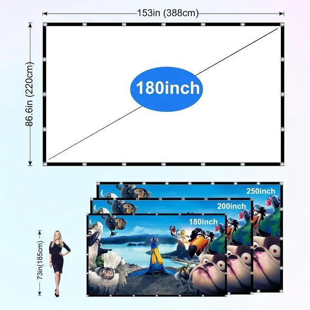 Alt view image 4 of 7 - Projector Screen 180 inch,Portable Large Movie Projector Screen 16:9 HD Indoor Outdoor Double Sided Rear Projection Screen Video for Home, Party, Office, Classroom
