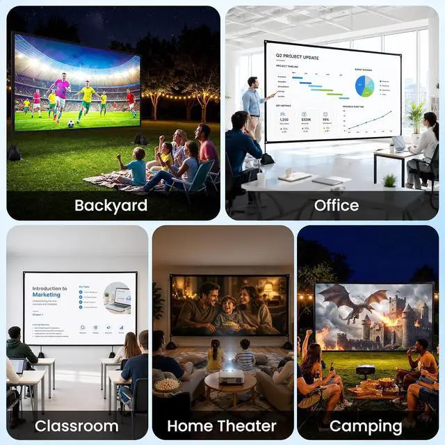 Alt view image 7 of 7 - 120 inch Projector Screen with Stand, 16:9 4K HD Portable Outdoor Indoor Movie Screen, Lightweight Projection Screen with Carry Bag & Sandbag for Backyard, Home Theater, Camping