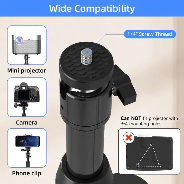 Alt view image 5 of 7 - suptek Exdentable 63.9" Projector Stand 360°Swivel, Height Adjustable 53.7-63.9inch, Mini Projector Mount Bracket, Compatible with Home Office Video Vlog DVR Camera, PR001FL