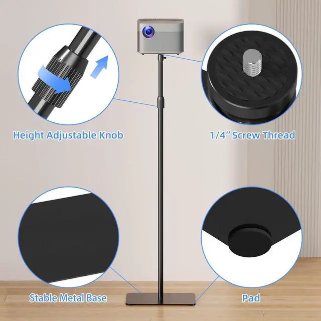 Alt view image 6 of 7 - suptek Exdentable 63.9" Projector Stand 360°Swivel, Height Adjustable 53.7-63.9inch, Mini Projector Mount Bracket, Compatible with Home Office Video Vlog DVR Camera, PR001FL