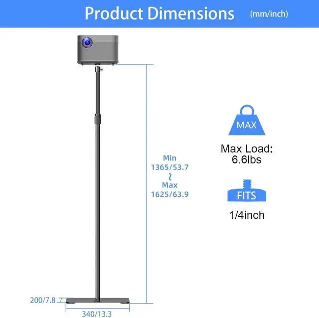 Alt view image 7 of 7 - suptek Exdentable 63.9" Projector Stand 360°Swivel, Height Adjustable 53.7-63.9inch, Mini Projector Mount Bracket, Compatible with Home Office Video Vlog DVR Camera, PR001FL