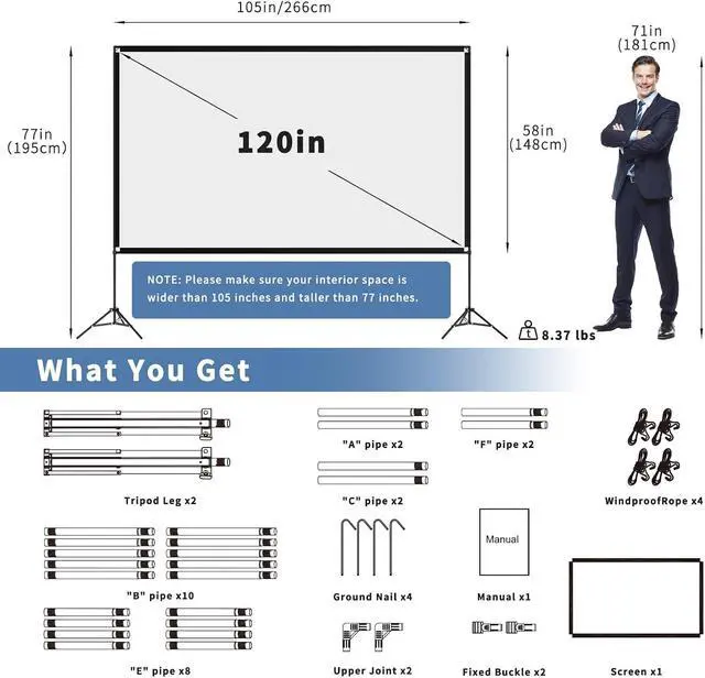 Alt view image 3 of 7 - VISULAPEX Projector Screen with Stand 120 Inch, 16:9 4K HD Portable Projector Screen Indoor Outdoor, Foldable Wrinkle-Free Movie Screen 160° Front Rear Projection Screen with Carry Bag for Home Movie