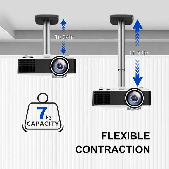 Alt view image 5 of 7 - Jomard Projector Ceiling Mount, Heavy Duty Aluminum, Adjustable Height 10.05"-16.94", 360° Swivel 15° Tilt, Holds 15 Lbs, Gray