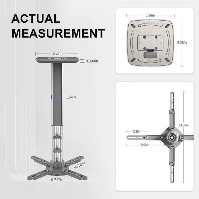 Alt view image 6 of 7 - Jomard Projector Ceiling Mount, Heavy Duty Aluminum, Adjustable Height 10.05"-16.94", 360° Swivel 15° Tilt, Holds 15 Lbs, Gray