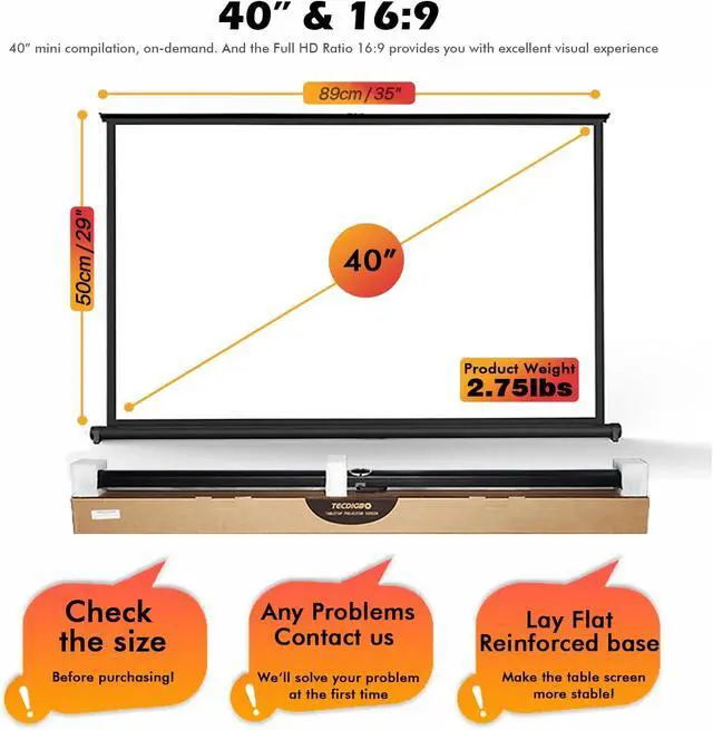 Alt view image 2 of 7 - 40" Inch Portable Projection Screen16:9 Small Retractable Floor Standing Mobile Tabletop Screen with Stand Lightweight Carry & Durable for Schools Meeting Indoor Outdoor