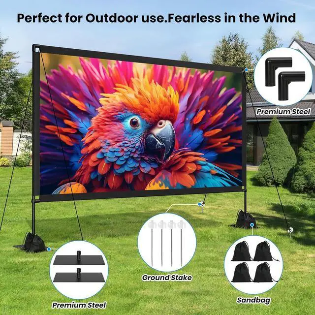 Alt view image 6 of 6 - 120 Inch Projector Screen with Stand, 16:9 4K HD Portable Projector Screen, Indoor Outdoor Front/Rear with Carry Bag for Home Theater Backyard Camping Movie Night