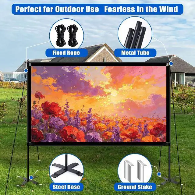 Alt view image 4 of 7 - 100inch Projector Screen with Stand, Large Projection Screen with Carry Bag