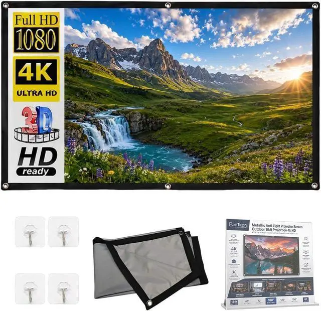 Main image of Metallic Anti Light Projector Screen Outdoor 16:9 Projection 4k HD Foldable Ambient Light Rejecting Daytime Fast Setup Portable Mount Wrinkle-Free Wall for Courtyard and Home(ThickB,60in)