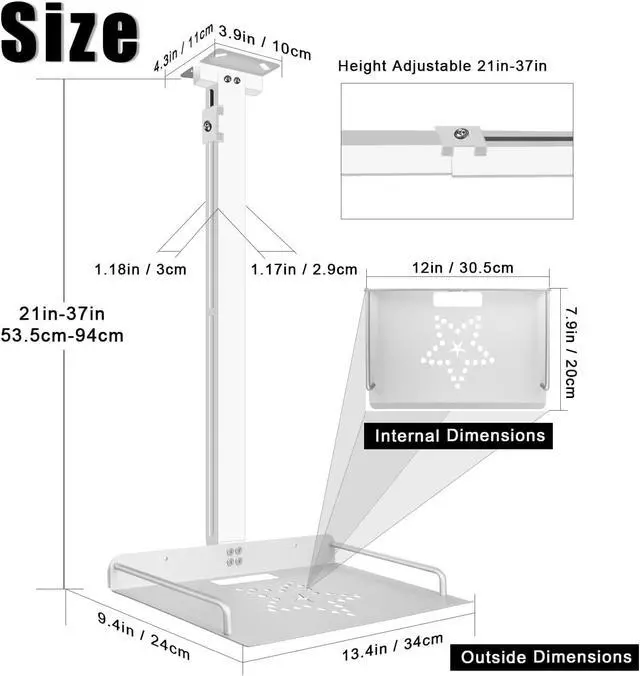 Alt view image 2 of 6 - 2-Be-Best Projector Ceiling Mount with Tray, 21 IN-37 in / 53.5CM-94CM Height Adjustable Projector Shelf Ceiling Tray Mount Upgraded Universal Longer Mounts for Projectors White