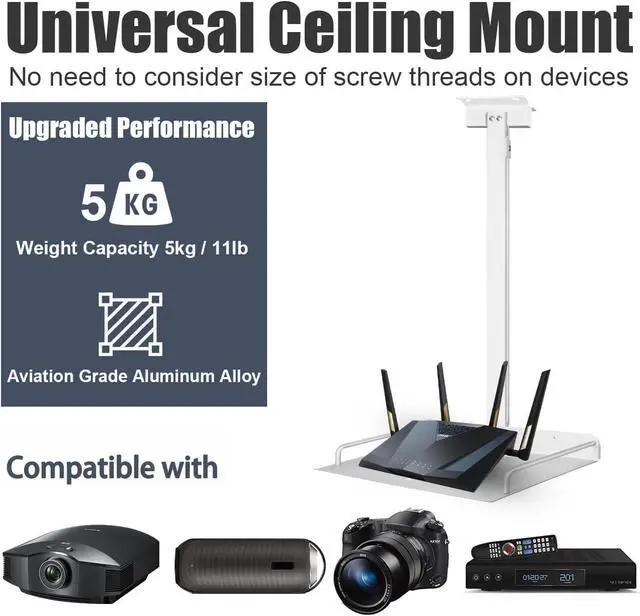 Alt view image 5 of 6 - 2-Be-Best Projector Ceiling Mount with Tray, 21 IN-37 in / 53.5CM-94CM Height Adjustable Projector Shelf Ceiling Tray Mount Upgraded Universal Longer Mounts for Projectors White
