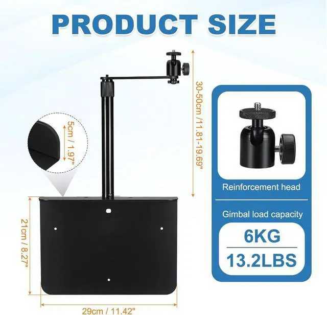 Alt view image 2 of 6 - MECCANIXITY Plug-in Bed Sofa Projector Stand, No-Drill 1/4" Screw Bedside Projector Bracket Mount Length 80mm / 3.15" 6kg Load Capacity Invisible Installation for Desktop Home, Black