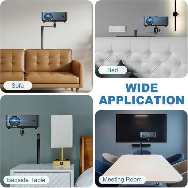 Alt view image 6 of 6 - MECCANIXITY Plug-in Bed Sofa Projector Stand, No-Drill 1/4" Screw Bedside Projector Bracket Mount Length 80mm / 3.15" 6kg Load Capacity Invisible Installation for Desktop Home, Black