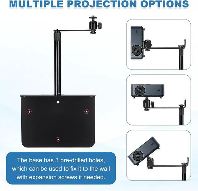 Alt view image 4 of 6 - MECCANIXITY Plug-in Bed Sofa Projector Stand, No-Drill 1/4" Screw Bedside Projector Bracket Mount Length 80mm / 3.15" 6kg Load Capacity Invisible Installation for Desktop Home, Black