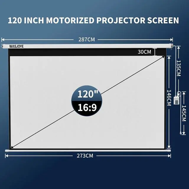 Alt view image 2 of 7 - 120" Motorized Projector Screen with Dual Side Power Supply- 16:9 HD 8K 3D