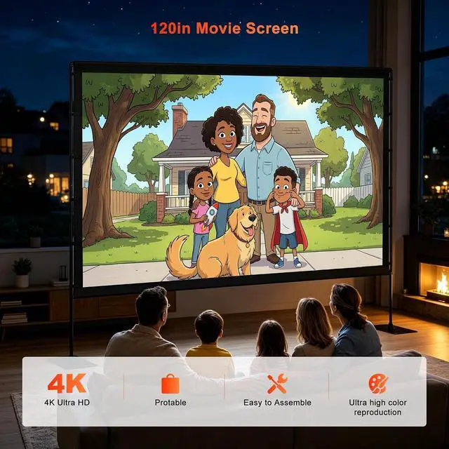 Alt view image 6 of 7 - Outdoor Projector Screen with Stand, TWjouko 120 inch Portable Movie Screen with Carry Bag, Sandbag,16:9 Washable Cloth Screen for Backyard, Camping, Travel, Easy Setup, Big Projection Screen