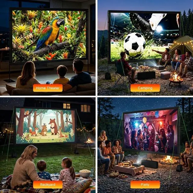 Alt view image 5 of 7 - Outdoor Projector Screen with Stand, TWjouko 120 inch Portable Movie Screen with Carry Bag, Sandbag,16:9 Washable Cloth Screen for Backyard, Camping, Travel, Easy Setup, Big Projection Screen