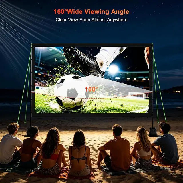 Alt view image 4 of 7 - Outdoor Projector Screen with Stand, TWjouko 120 inch Portable Movie Screen with Carry Bag, Sandbag,16:9 Washable Cloth Screen for Backyard, Camping, Travel, Easy Setup, Big Projection Screen