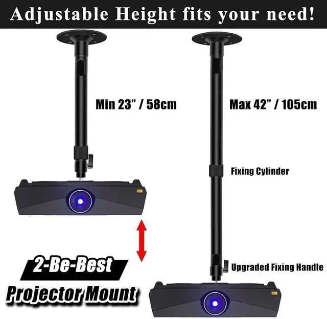 Alt view image 2 of 7 - 2-Be-Best High Ceiling Projector Mount 23 to 41 in / 58 to105 cm, Extra Long Projector Ceiling Mount with Extendable Adjustable Projectors Mounts Black