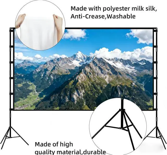 Alt view image 3 of 5 - Outdoor Projector Screen with Stand, 120 inch Portable Movie Screen 16:9 Foldable Anti-Crease 4K HD Projection Screen with Carry Bag for Movie Nights, Camping