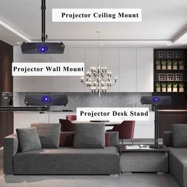 Alt view image 5 of 7 - 2-Be-Best High Ceiling Projector Mount 23 to 41 in / 58 to105 cm, Extra Long Projector Ceiling Mount with Extendable Adjustable Projectors Mounts Black