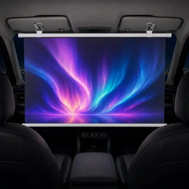 Main image of Car Projector Screen - 16:9 Portable Projector Screen Pull Down, 4K HD Manual Roll Up Projection Screen for Car, SUV, RV, Camping, Travel & Outdoor Movie Use