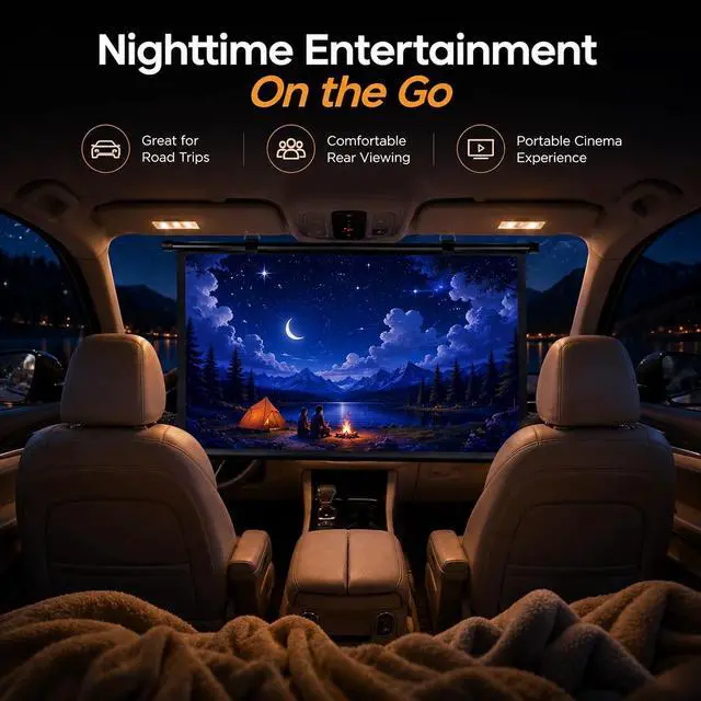Alt view image 3 of 7 - Car Projector Screen - 16:9 Portable Projector Screen Pull Down, 4K HD Manual Roll Up Projection Screen for Car, SUV, RV, Camping, Travel & Outdoor Movie Use