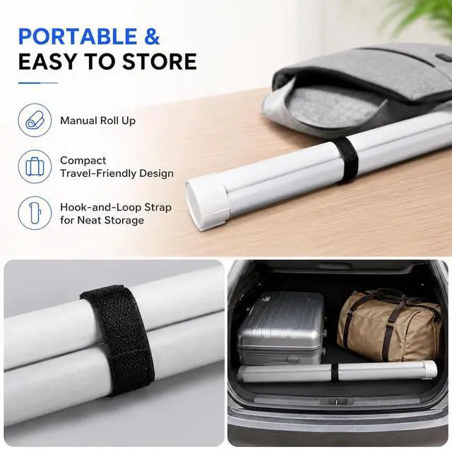 Alt view image 7 of 7 - Car Projector Screen - 16:9 Portable Projector Screen Pull Down, 4K HD Manual Roll Up Projection Screen for Car, SUV, RV, Camping, Travel & Outdoor Movie Use