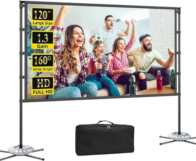 Main image of Outdoor 120-inch Projector Screen with Stand, Portable Foldable Indoor Movie Screen 16:9 HD 160° Viewing Double-Sided Projection Screen Suitable for Home Theater, Backyard, Party, Camping
