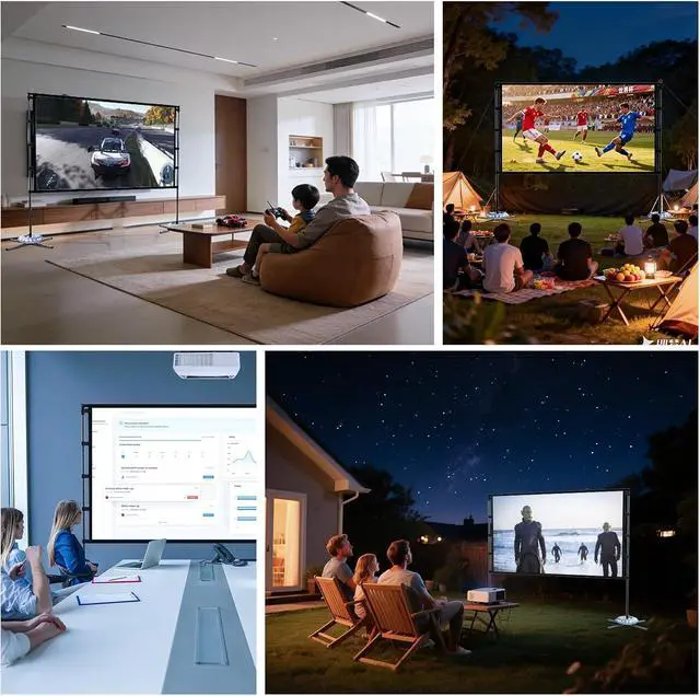Alt view image 7 of 7 - Outdoor 120-inch Projector Screen with Stand, Portable Foldable Indoor Movie Screen 16:9 HD 160° Viewing Double-Sided Projection Screen Suitable for Home Theater, Backyard, Party, Camping