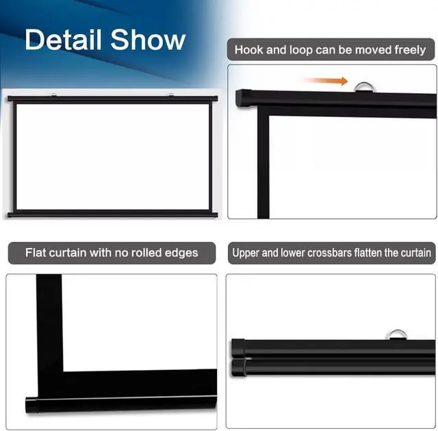 Alt view image 6 of 7 - HD Projector Screen 30" 40" 50" 60" 72" Pull Down Projection Screen Wall Mounted Projector Screen for Home Office Outdoor(40 Inch (16:9))
