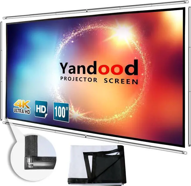 Main image of Foldable Projector Screen 100 inch with Telescopic Rod Combination Frame 16:9 HD 4K Anti-Crease Black Backing Silver Portable Projection Screen