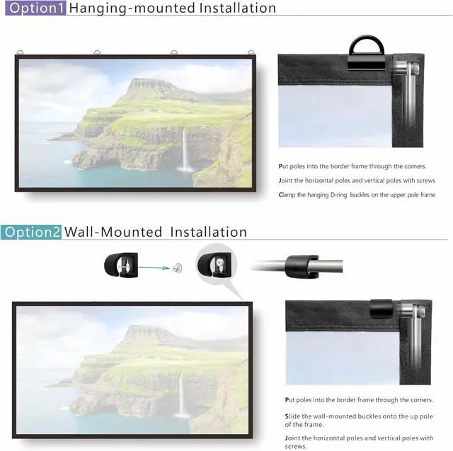 Alt view image 3 of 6 - Foldable Projector Screen 100 inch with Telescopic Rod Combination Frame 16:9 HD 4K Anti-Crease Black Backing Silver Portable Projection Screen