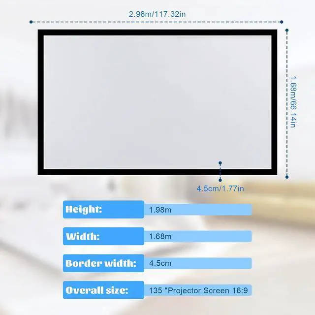 Alt view image 4 of 7 - 135inch Fixed Aluminum Frame Projector Screen, 16:9 HD 3D Ready Wall Mount Projection Screen for Indoor Movie Video Home Theater Cinema Office