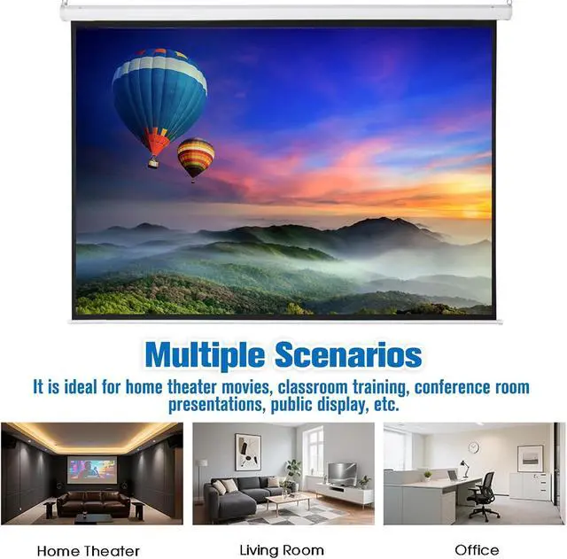 Alt view image 2 of 7 - 100 Inch Motorized Projector Screen with Remote Control, 4:3 Portable Projection Screens for Indoor Movie Home Theater Office, 80" x 60" Viewing Area, Wall & Ceiling Installation (Matte White)
