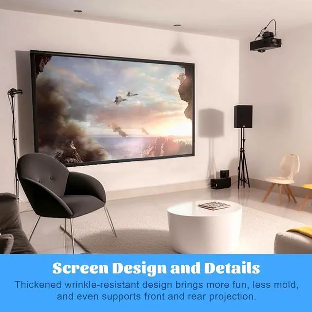 Alt view image 2 of 7 - 135inch Fixed Aluminum Frame Projector Screen, 16:9 HD 3D Ready Wall Mount Projection Screen for Indoor Movie Video Home Theater Cinema Office