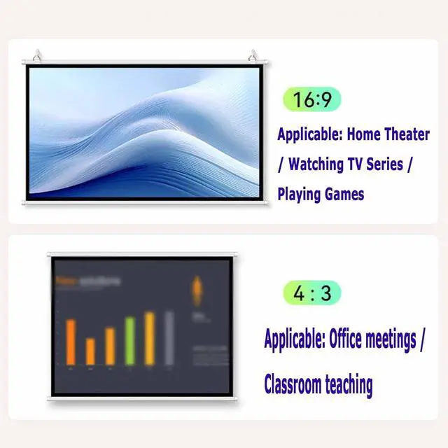 Alt view image 3 of 7 - Movie Screen,White Pull Down Manual Projector Screen,Foldable Anti-Crease Portable,Perfect for Home Office Theater TV(60in(16:9))