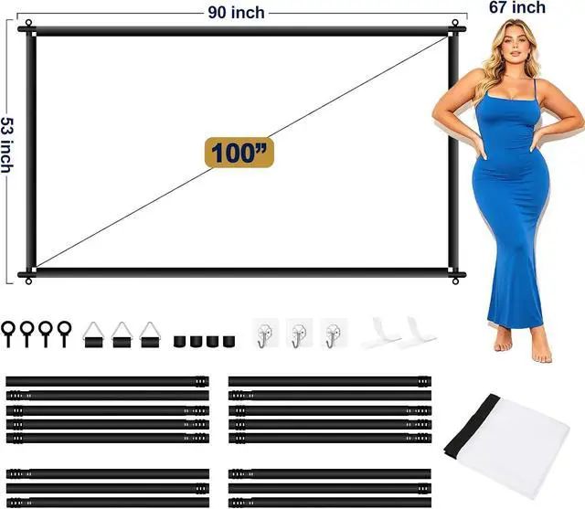 Alt view image 6 of 7 - 100 inch Fixed Frame Projector Screen, Outdoor Indoor Movie Projector Screen, Wrinkle-Free Large Hanging Projection Screen for Room Wall, Theater, Camping, Backyard, 4K HD 16:9