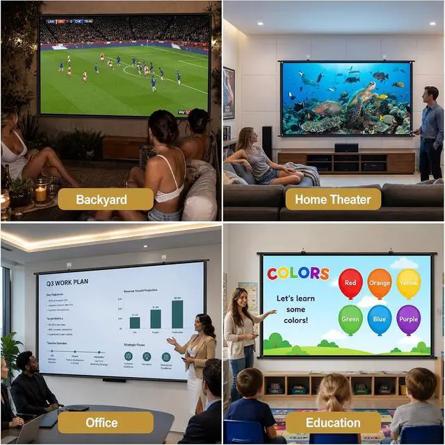 Alt view image 7 of 7 - 100 inch Fixed Frame Projector Screen, Outdoor Indoor Movie Projector Screen, Wrinkle-Free Large Hanging Projection Screen for Room Wall, Theater, Camping, Backyard, 4K HD 16:9