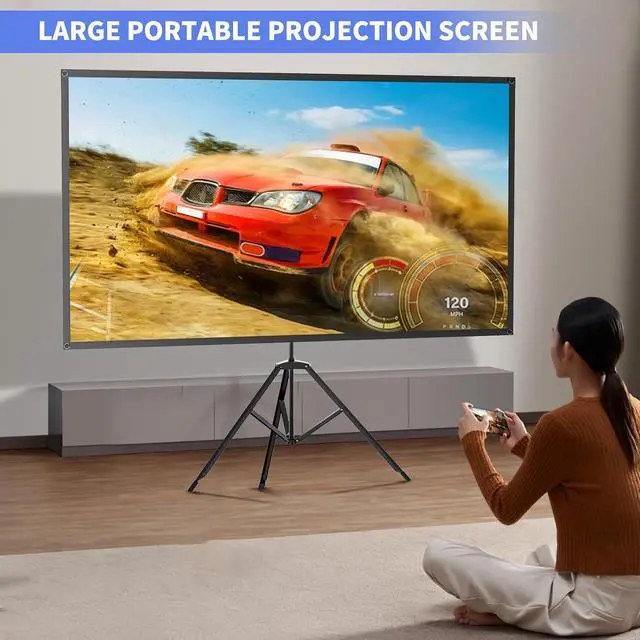 Alt view image 7 of 7 - WASJOYE 80" Proiector Screen with Stand - 16:9 4K HD Portable Proiector Screen, 1.2 Gain Indoor Projector Screen, Easy Setup and Carrying, for Home Cinema, Backyard Party Office TV Game